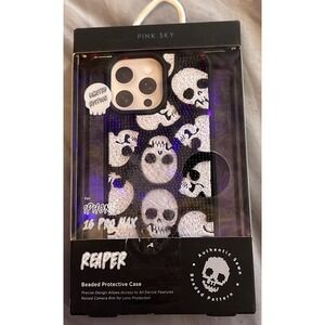 NEW Pink Sky Reaper Beaded Skull Design Protective Case for iPhone 16 Pro Max